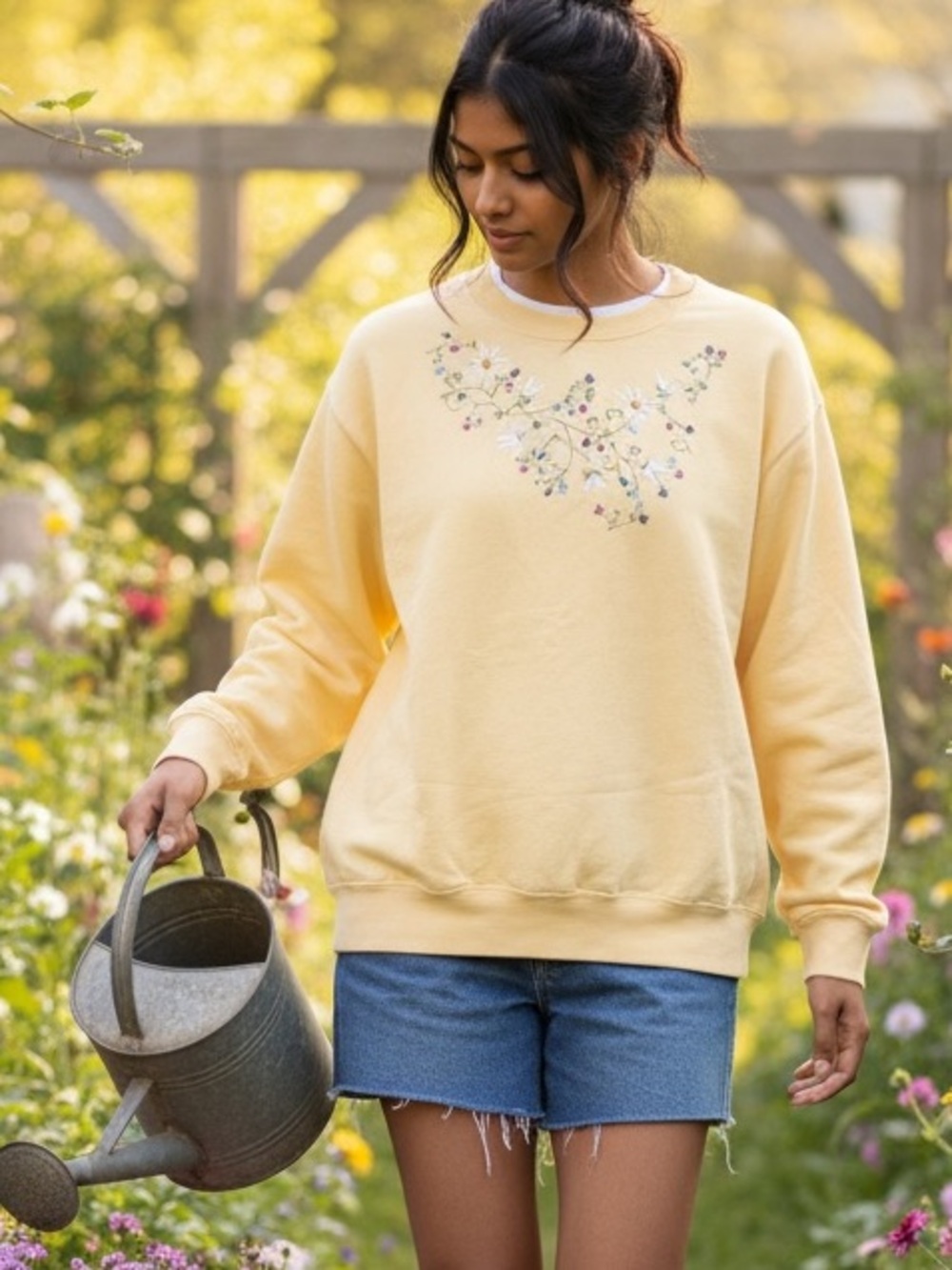 Country Store Sweatshirt Floral Embroidered Crew Grandmacore Cottagecore